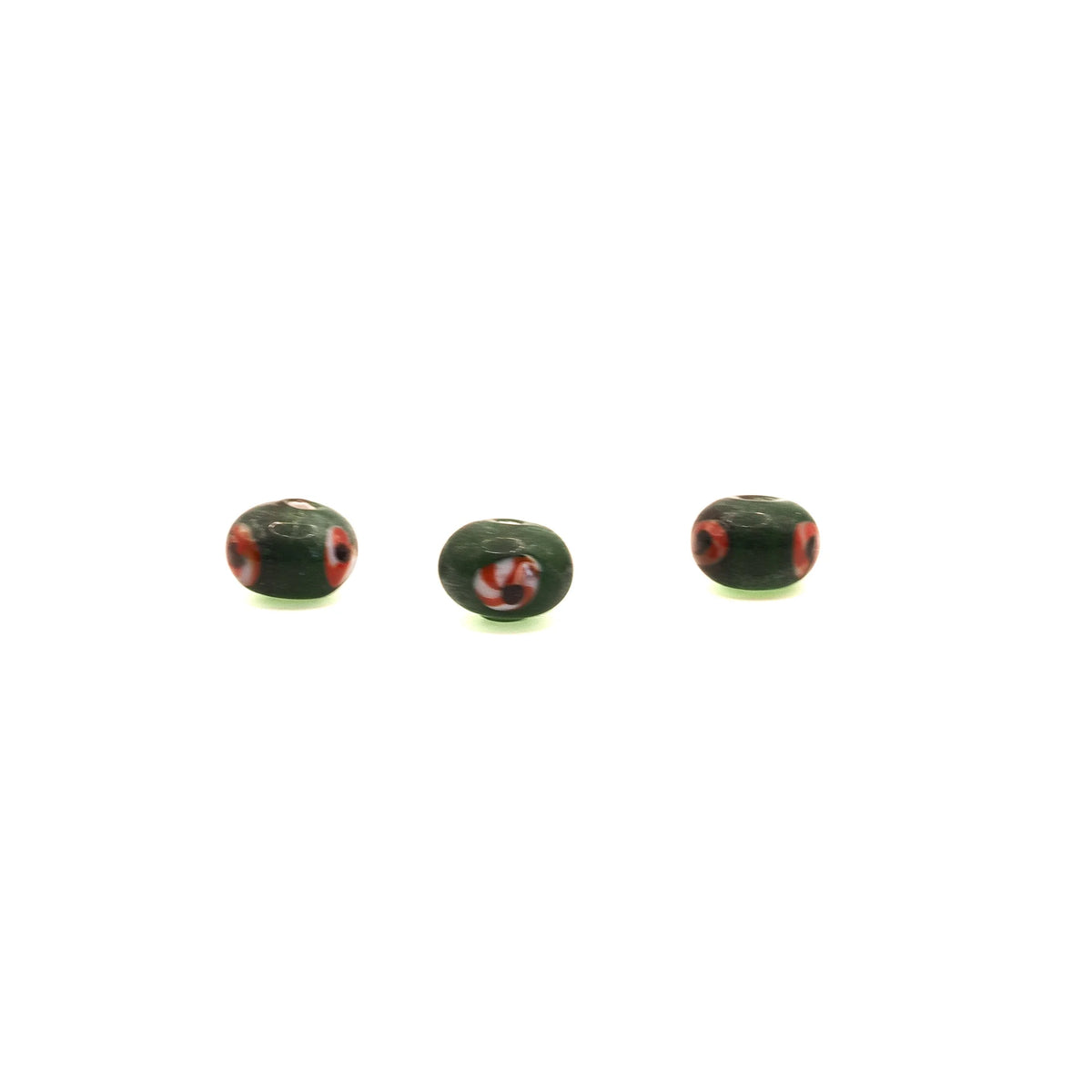 Green glass bead with red-white eye