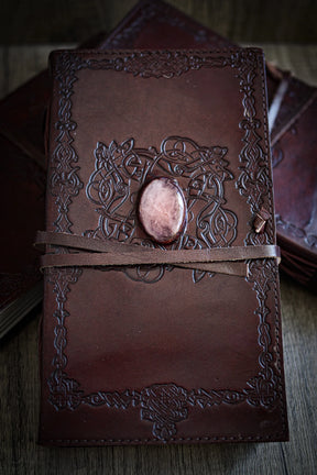 Leather book with stone, large