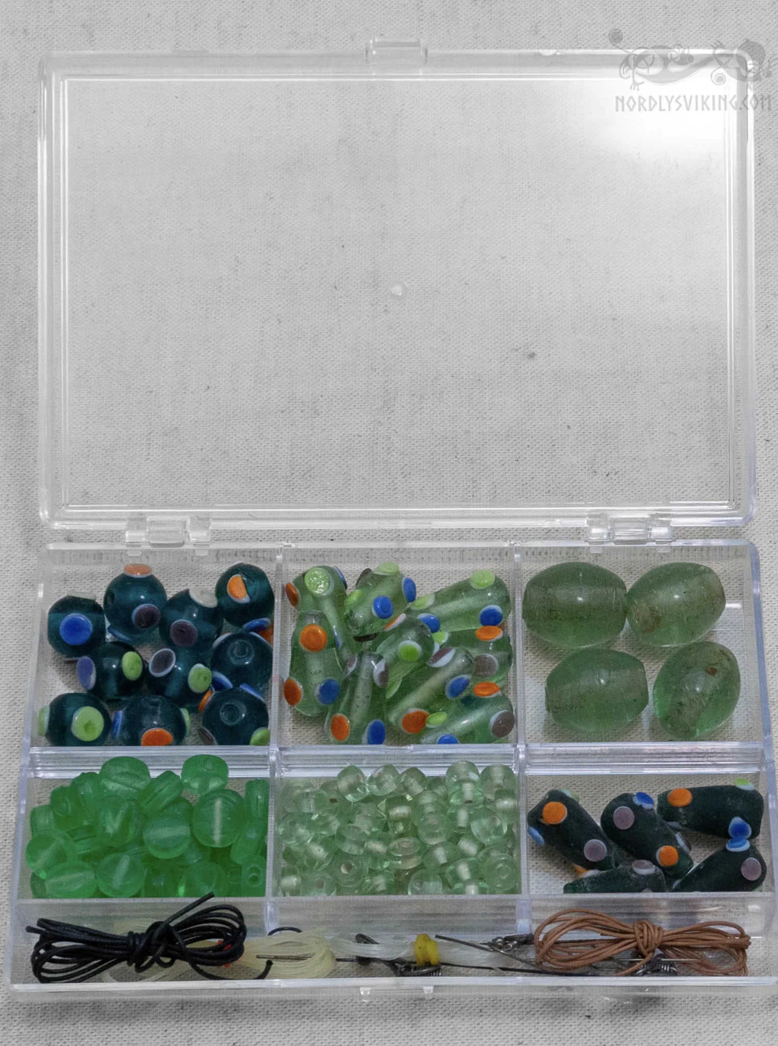 Bead box with mix of green beads