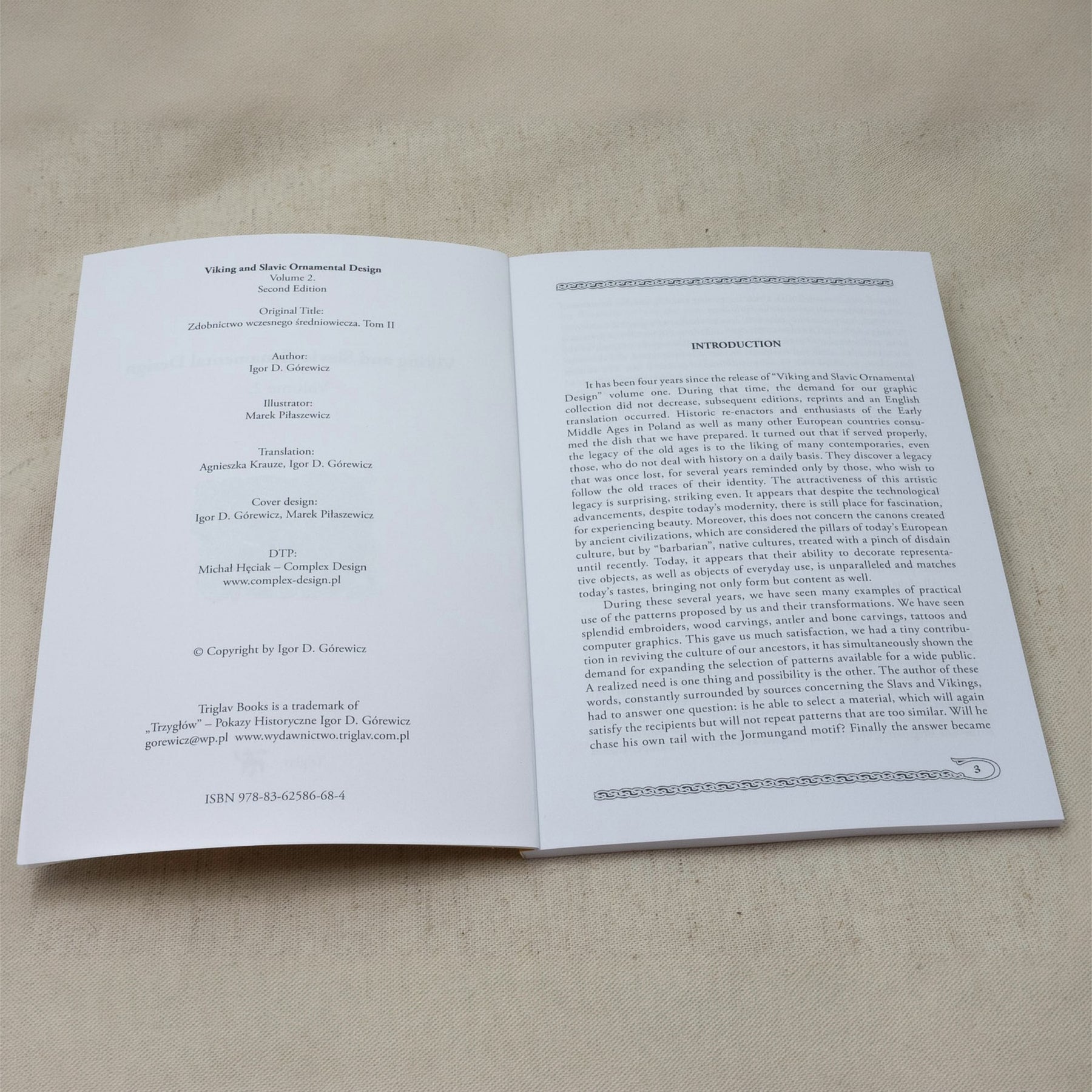 Viking and Slavic Ornamental Design – spread with colophon and introduction text
