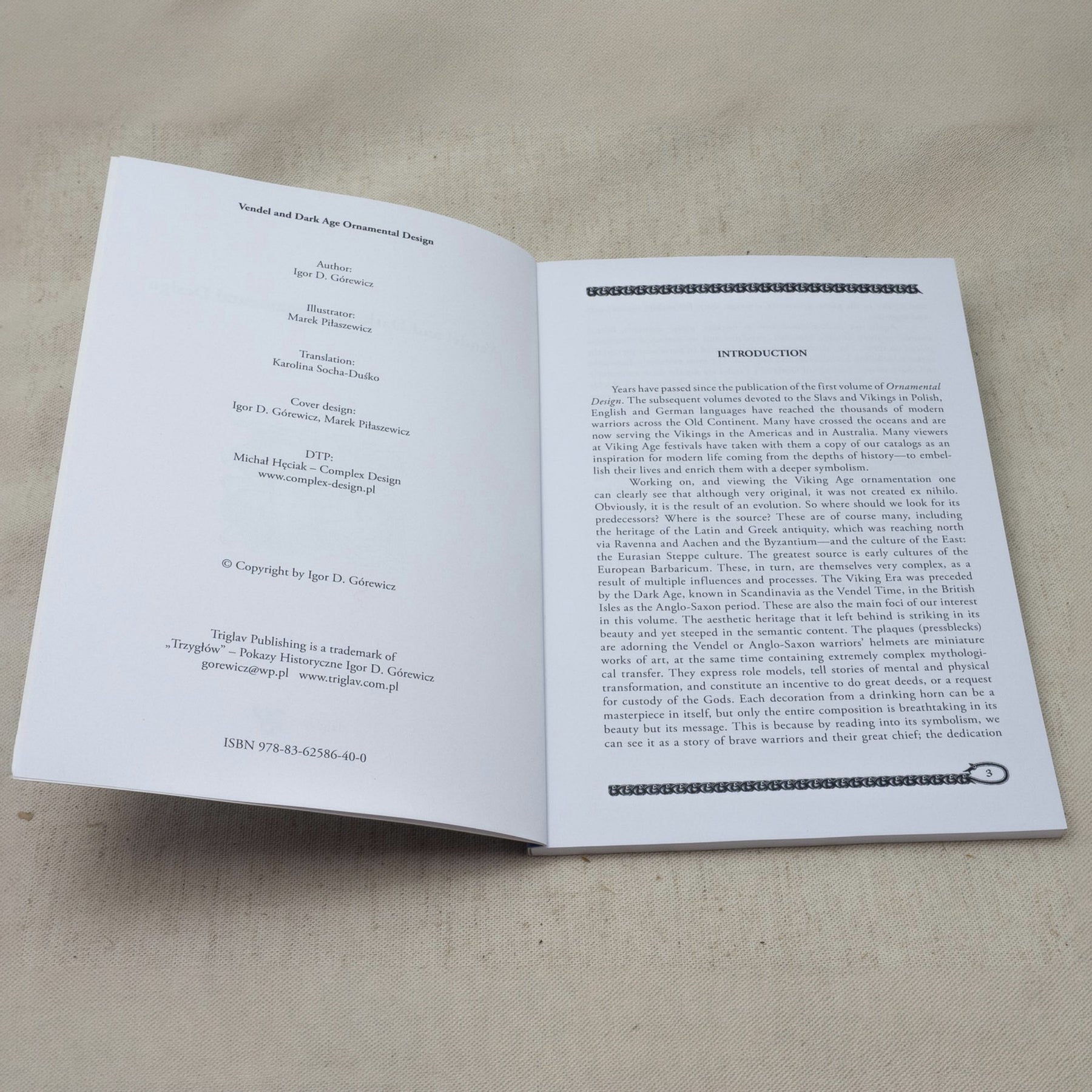 Vendel and Dark Age Vol. 4 – spread with title page and introduction text