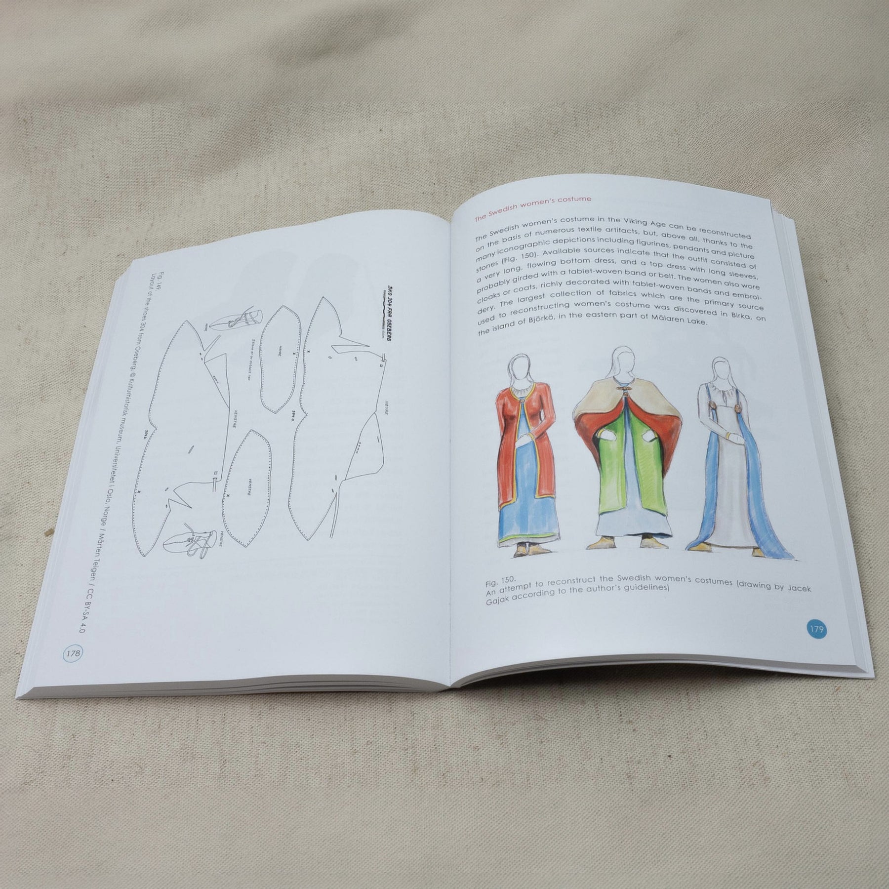 Viking Dress Code – spread with pattern pieces and illustration of Swedish Viking Age women's dress