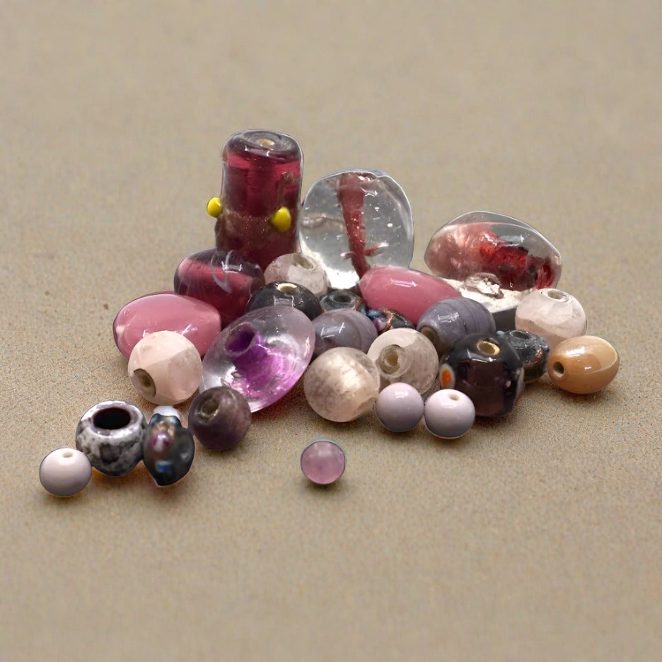 Mixture of Pink Glass Beads.