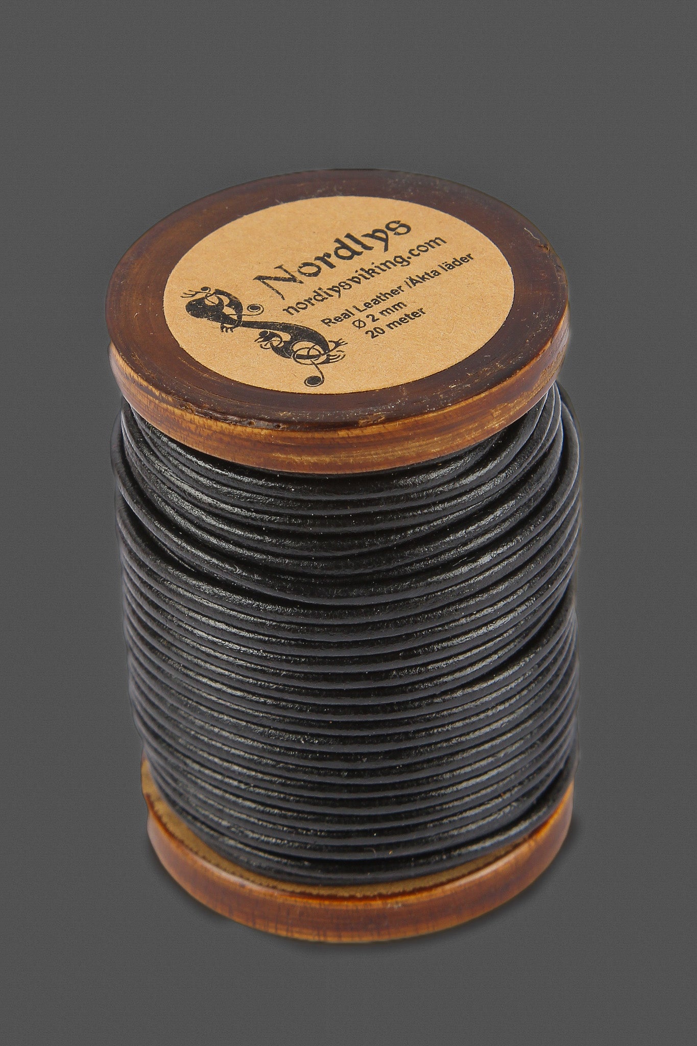 Läderband svart 20 m , 2 mm