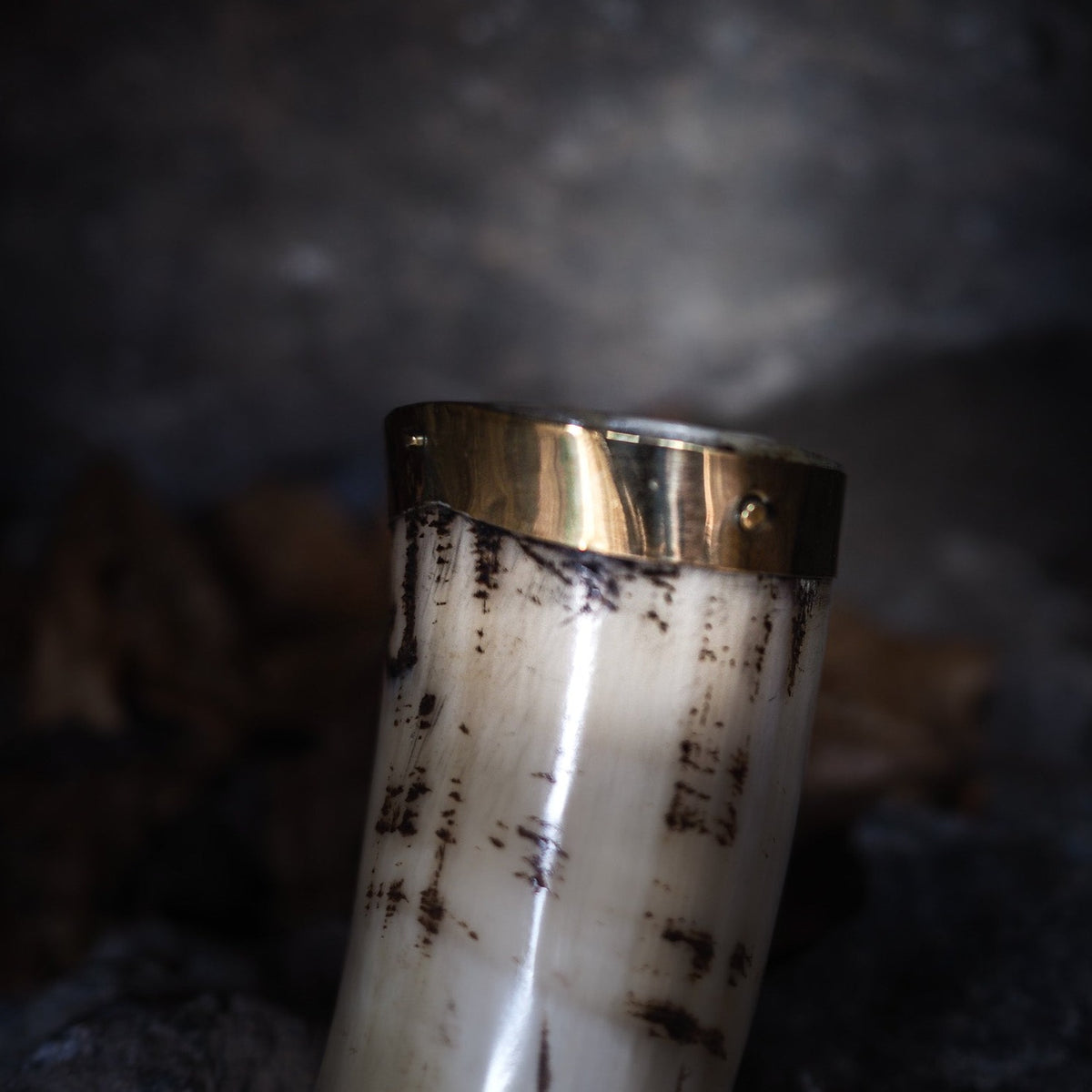 Drinking horn with brass decoration, approx. 250ml