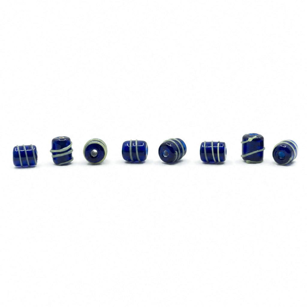 Blue wasp bead, glossy – eight beads in a row with light stripes