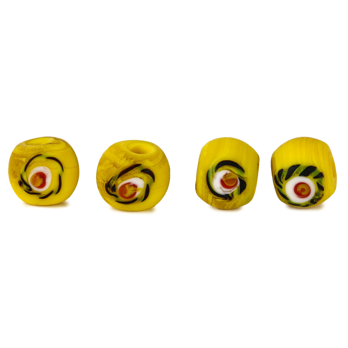 Yellow glass bead with eye decor, Håringe