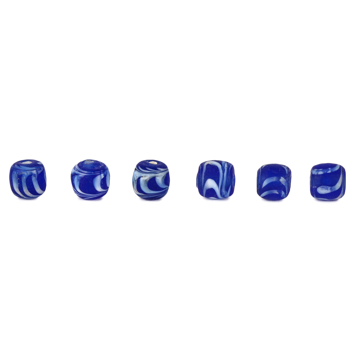 Blue glass bead with white decor