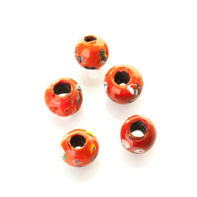 Red round glass bead with decoration, Norway