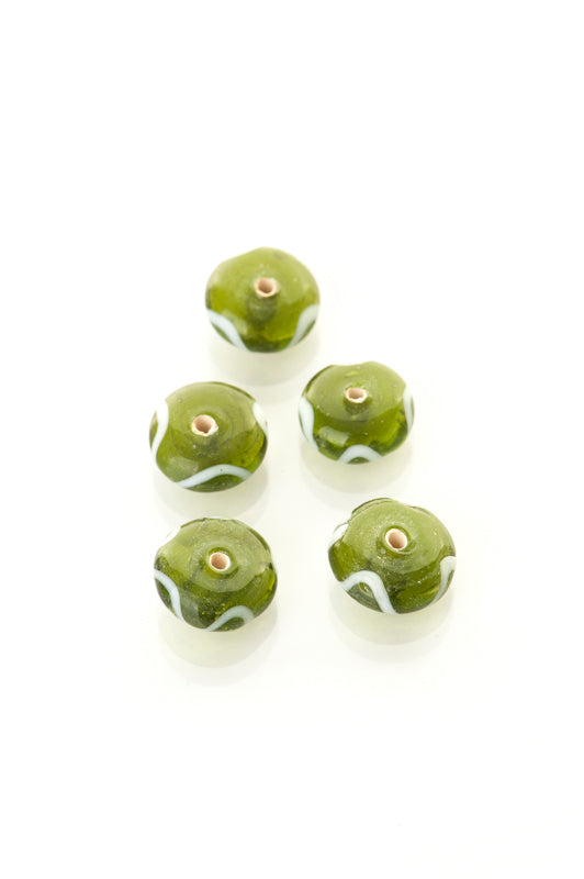 Green frosted glass bead with decor, Viking